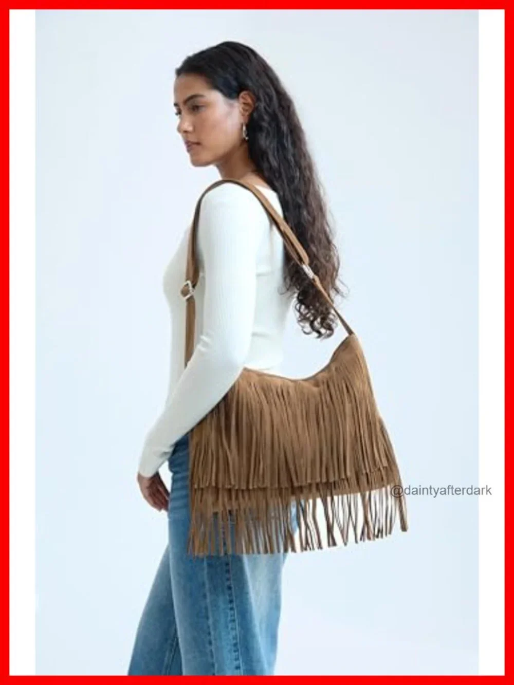 Faux Suede Leather Tassel Hobo Crossbody Shoulder Bag with Adjustable Strap